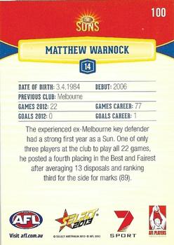 2013 Select AFL Champions #100 Matthew Warnock Back